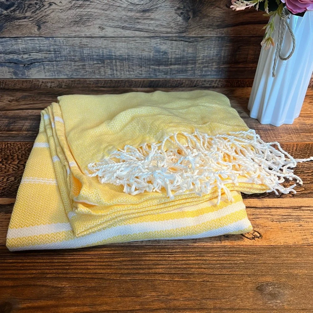 Yellow and White Striped Turkish Beach Towel